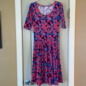Pink and blue circle patterned dress